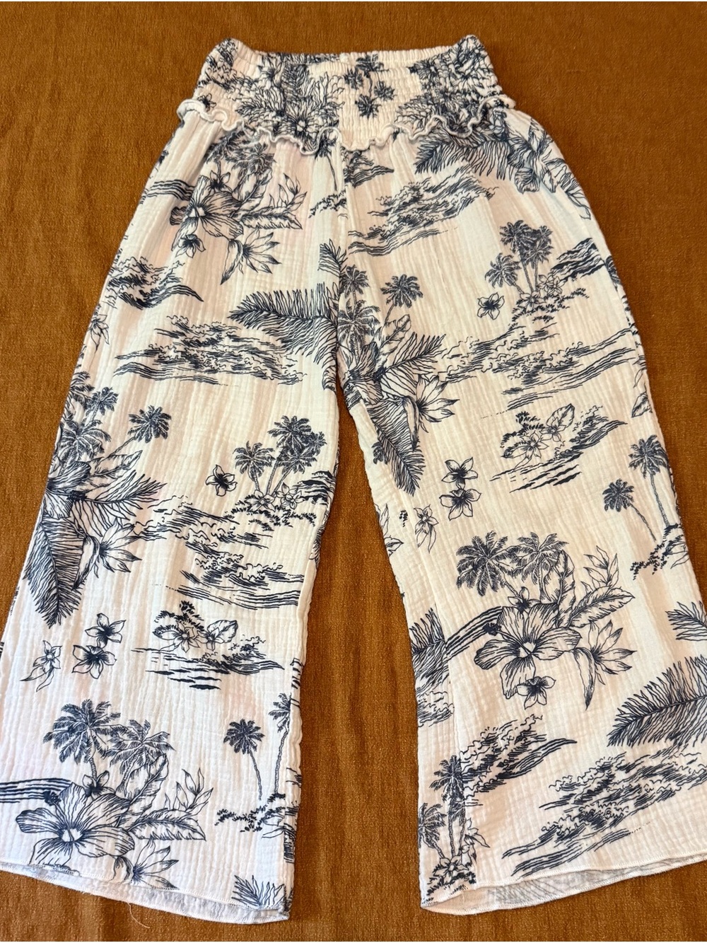 Ocean Drive White Pants with Navy Tropical Print
